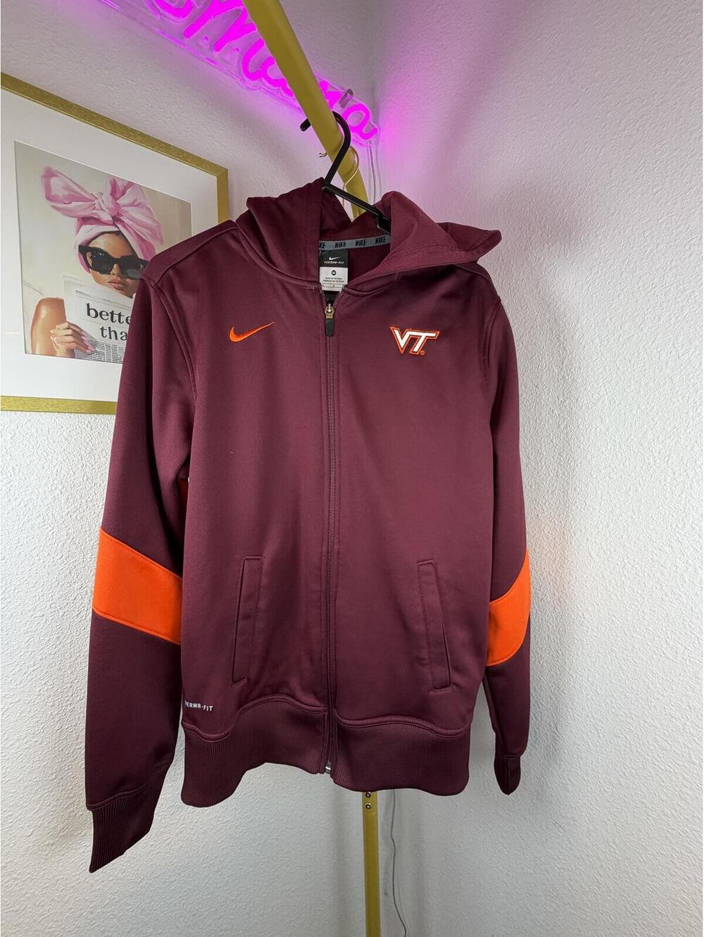 Nike Virginia Tech VT Therma-FIT Full Zip Hoodie Jacket Maroon Orange Mens Med